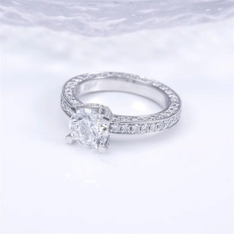 18K Gold Lab-Grown Diamond  Ring  Round Center with Pear Side Stones for Engagement