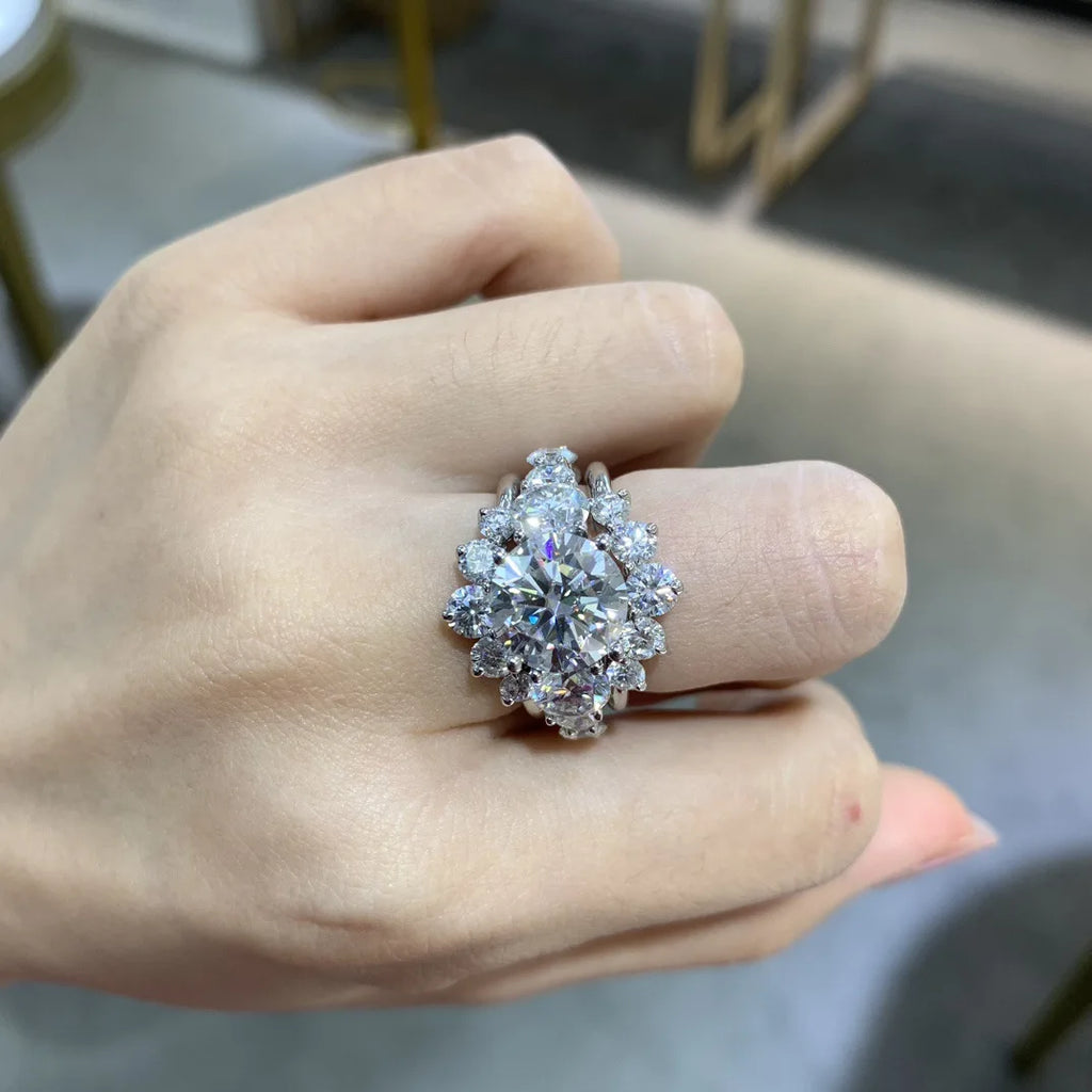 Grace 4CT Moissanite Engagement Ring 925 Silver Halo Round Wholesale Price 4 Carat Moissanite Diamond