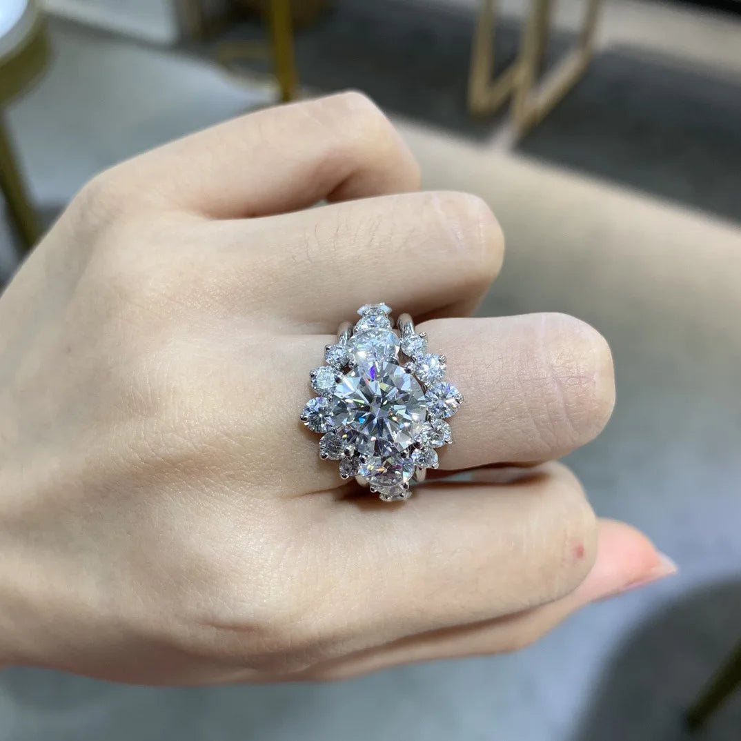 Grace 4CT Moissanite Engagement Ring 925 Silver Halo Round Wholesale Price 4 Carat Moissanite Diamond