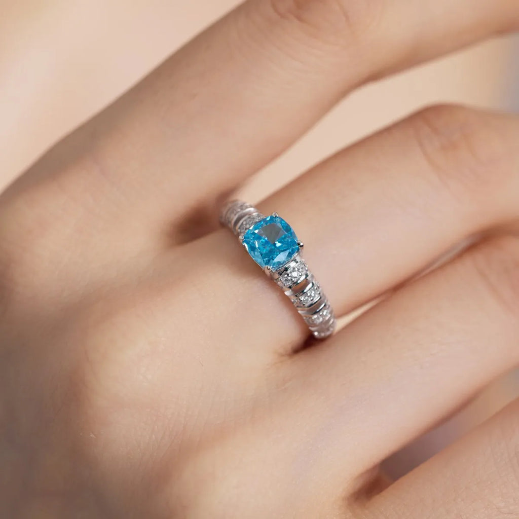 Dylam Hypoallergenic 925 Sterling Silver Square Pink Blue Sapphire Ring Anniversary Engagement Cz Zircon Wedding Rings for Women