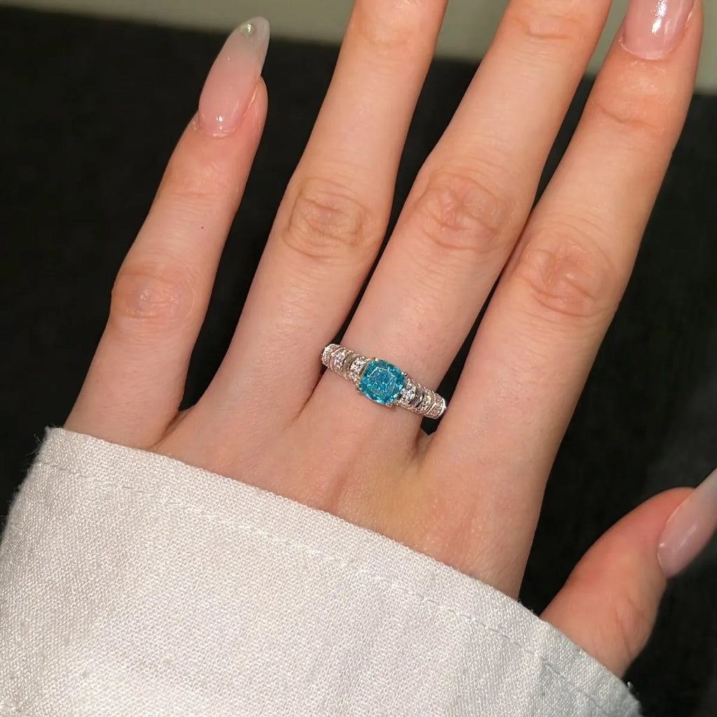 Dylam Hypoallergenic 925 Sterling Silver Square Pink Blue Sapphire Ring Anniversary Engagement Cz Zircon Wedding Rings for Women