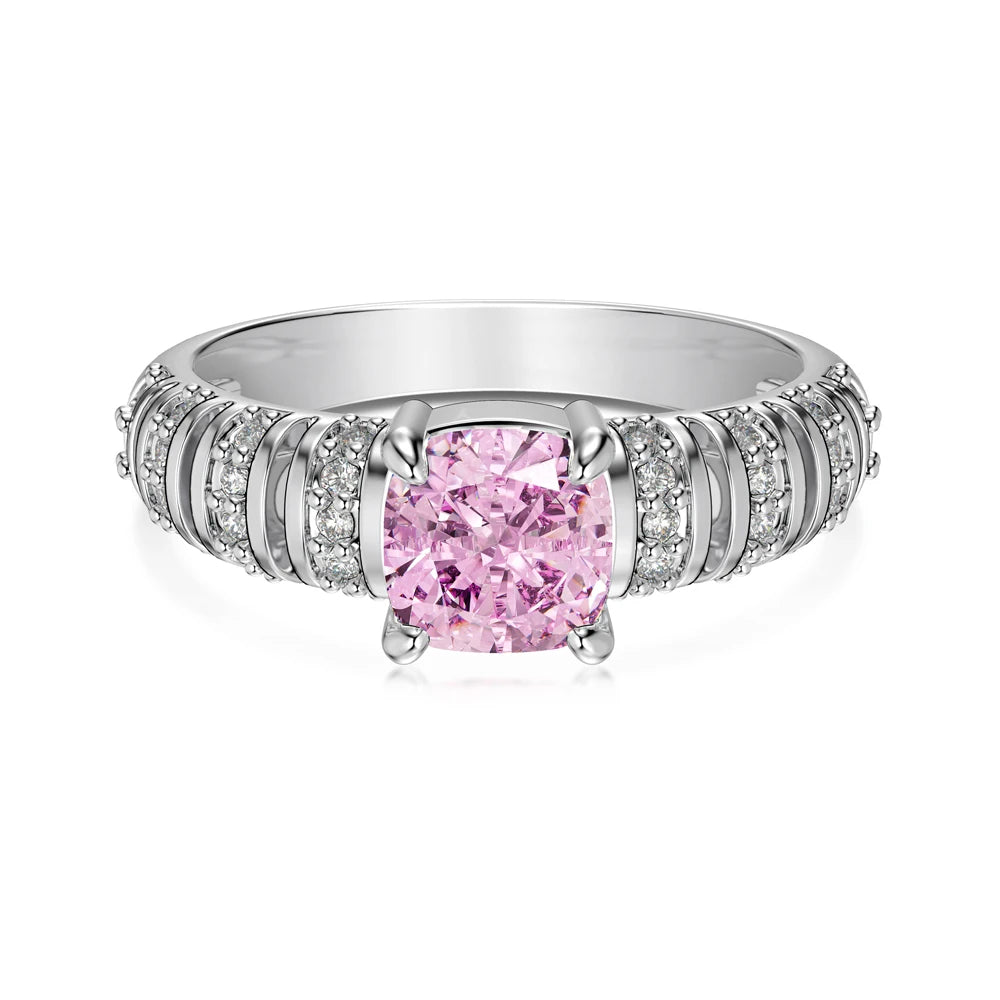 Dylam Hypoallergenic 925 Sterling Silver Square Pink Blue Sapphire Ring Anniversary Engagement Cz Zircon Wedding Rings for Women