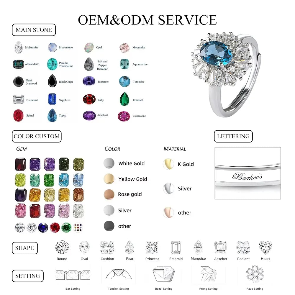925 Silver Ring Natural Topaz Jewelry Customizable for Women's Anniversaries Directly Factory