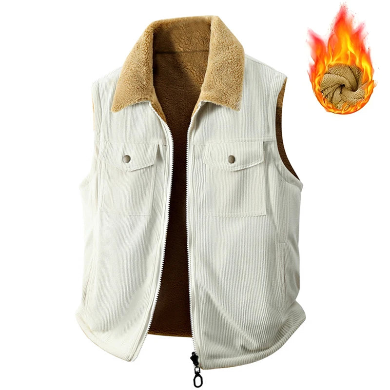 Winter New Men Fleece Warm Vest Men Thick Windproof Corduroy Waistcoats Autumn Outdoor Casual High Quality Sleeveless Vest Male