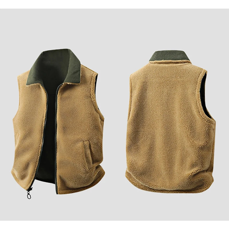 Winter New Men Fleece Warm Vest Men Thick Windproof Corduroy Waistcoats Autumn Outdoor Casual High Quality Sleeveless Vest Male