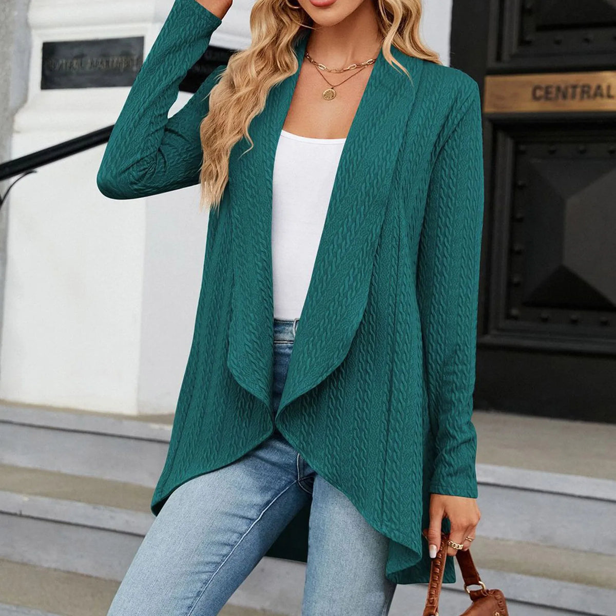 Women'S Draped Front Open Cardigan Casual Long Sleeve Lightweight Knitted Cardigans Ladies Autumn Winter Solid Sweaters