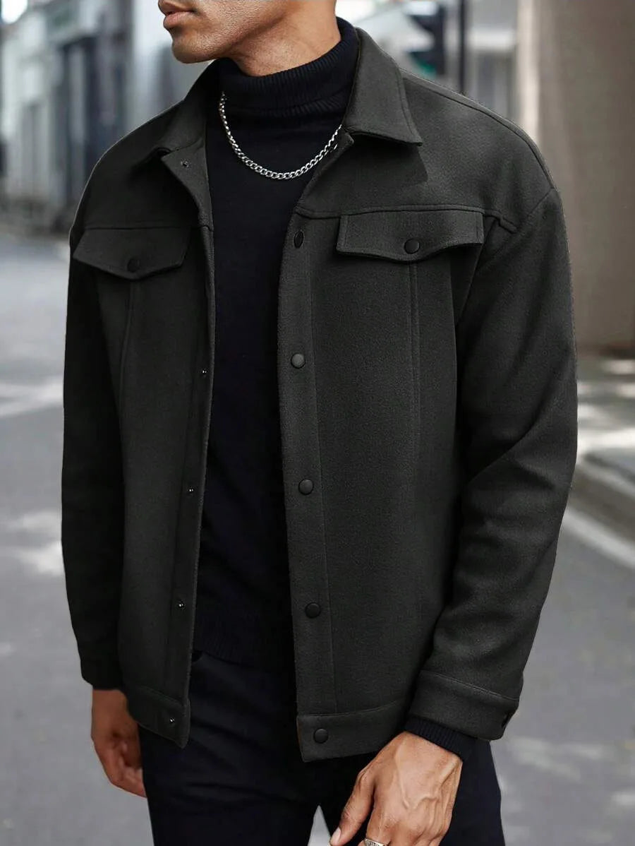 Autumn Winter Men Lapel Woolen Jacket Casual Business Style Loose Warm Thick Outerwear Daily Commute Fashion Sport Coat For Men