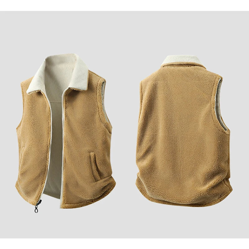 Winter New Men Fleece Warm Vest Men Thick Windproof Corduroy Waistcoats Autumn Outdoor Casual High Quality Sleeveless Vest Male