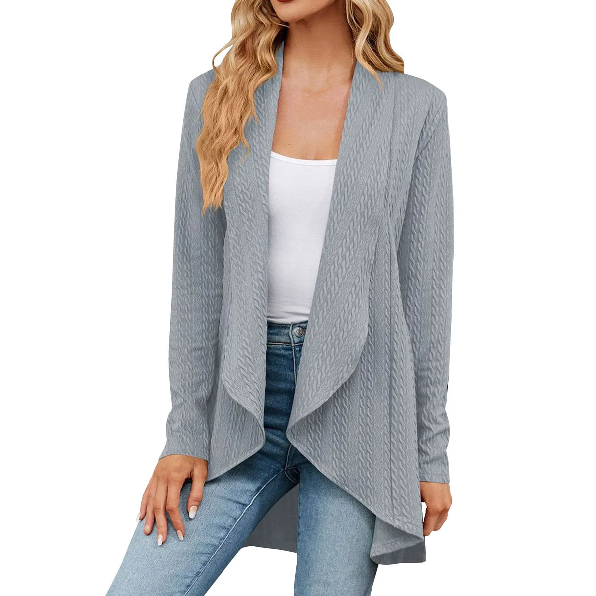 Women'S Draped Front Open Cardigan Casual Long Sleeve Lightweight Knitted Cardigans Ladies Autumn Winter Solid Sweaters