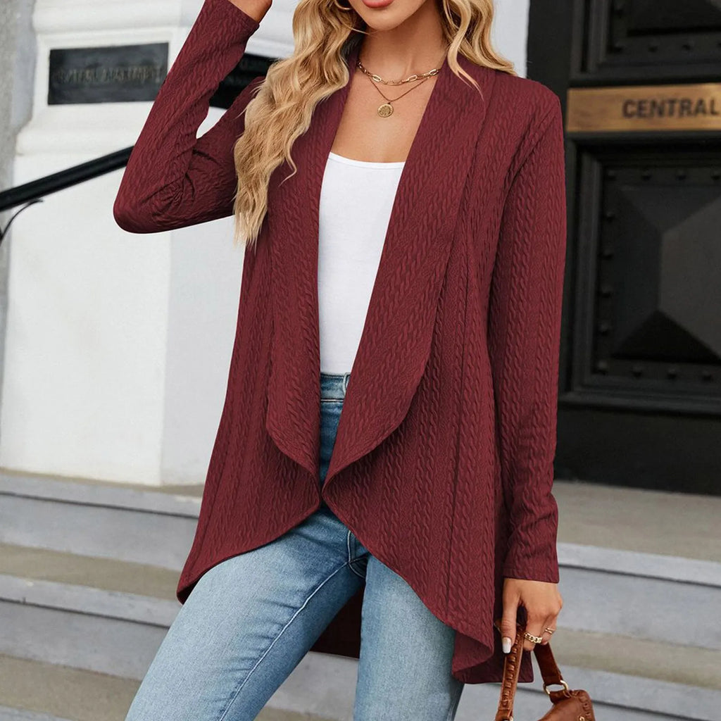Women'S Draped Front Open Cardigan Casual Long Sleeve Lightweight Knitted Cardigans Ladies Autumn Winter Solid Sweaters