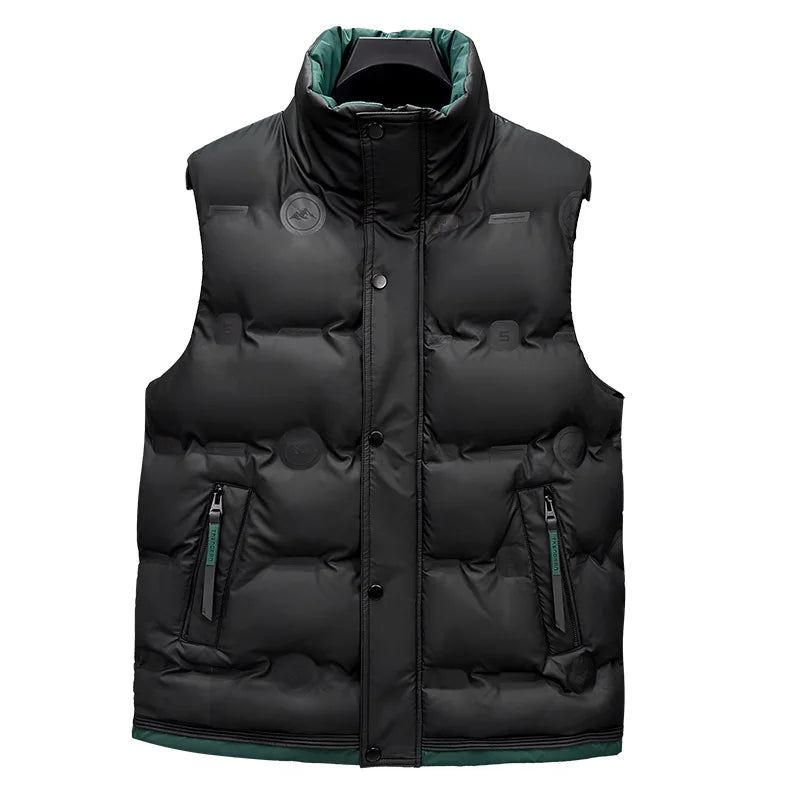 Autumn and Winter Men's Down Cotton Vest Men Windproof Warm Vest Jackets New Trend Fashion Zipper Hooded Solid Color Vest Coat