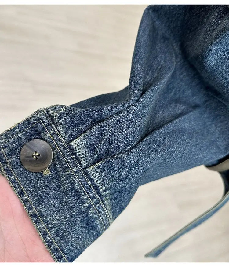 Vintage Blue Jeans Jacket Women's Short Coat Loose Denim Jackets Bomber Jacket Long-sleeved Top Design Aesthetic Goth Trendy