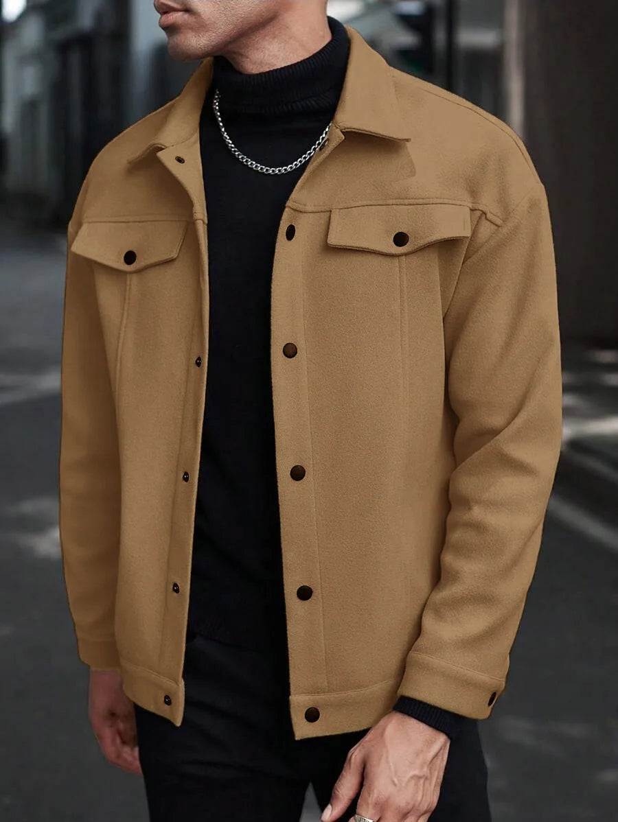 Autumn Winter Men Lapel Woolen Jacket Casual Business Style Loose Warm Thick Outerwear Daily Commute Fashion Sport Coat For Men