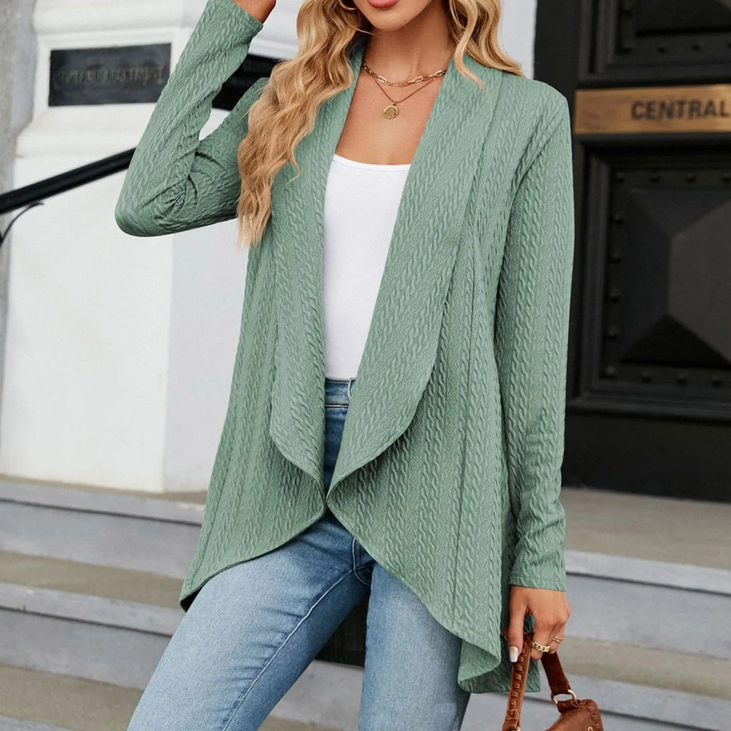 Women'S Draped Front Open Cardigan Casual Long Sleeve Lightweight Knitted Cardigans Ladies Autumn Winter Solid Sweaters