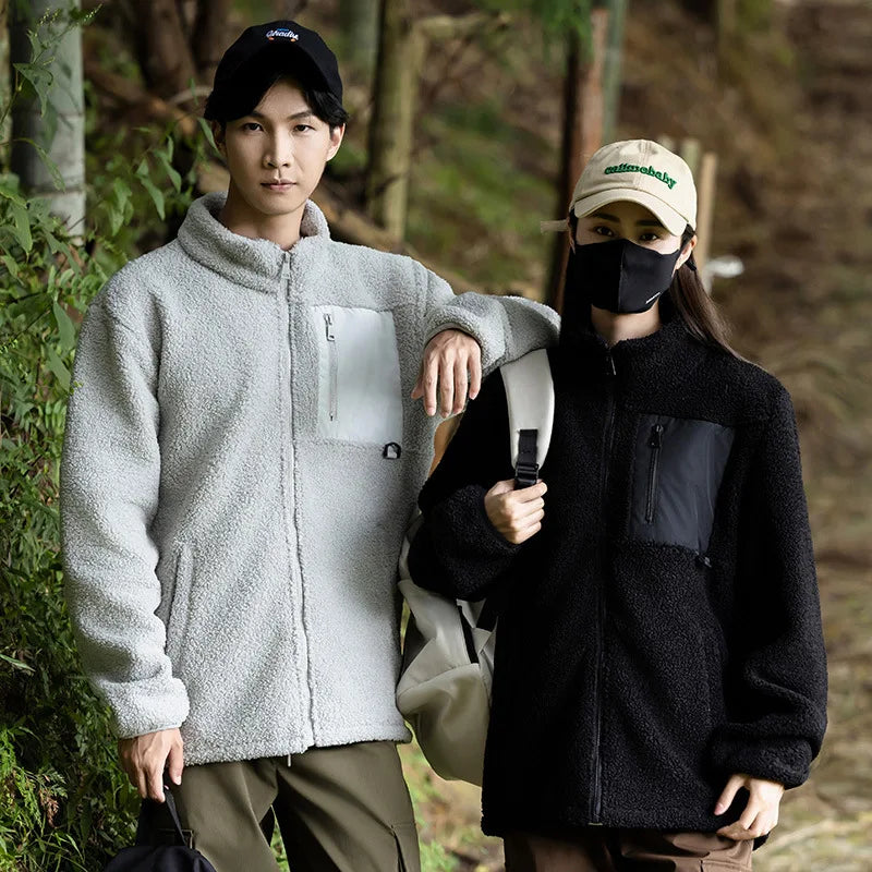 Cashmere Autumn Winter Men's Fleece Jackets Women's Solid Color Coats New Zipper Work Outwear Cold Weather Thermal Jacket