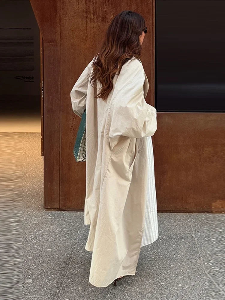 Women Oversized Stand Collar Trench Coat Loose Snap Button Full Sleeve Long Windbreaker 2026 Autumn New Lady Casual Outfits