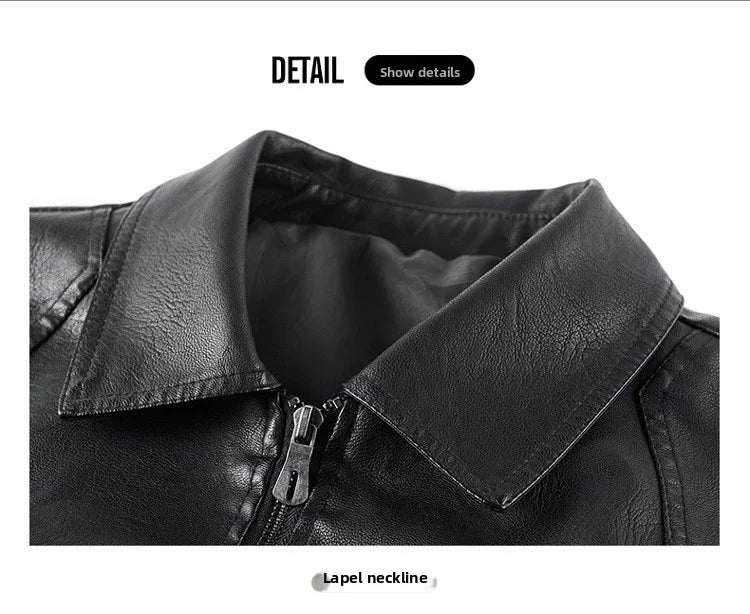 Men's Fashion Motorcycle Style Leather Jacket Autumn Winter Slim Fit Zipper Closure Casual Korean Large Size Coat Outerwear