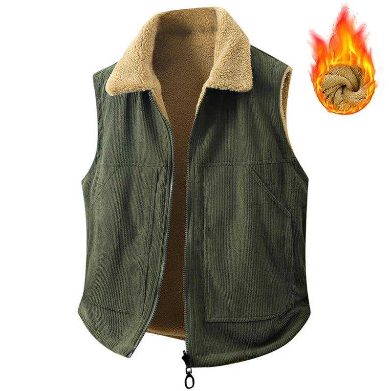 Winter New Men Fleece Warm Vest Men Thick Windproof Corduroy Waistcoats Autumn Outdoor Casual High Quality Sleeveless Vest Male