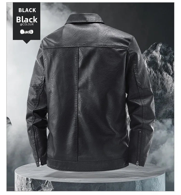 Men's Fashion Motorcycle Style Leather Jacket Autumn Winter Slim Fit Zipper Closure Casual Korean Large Size Coat Outerwear