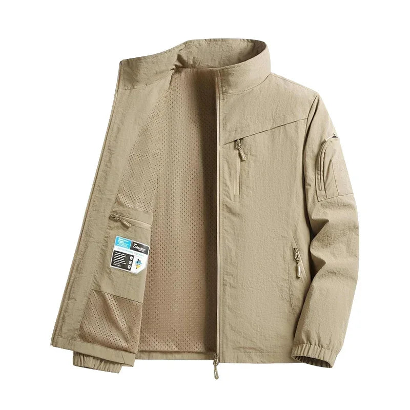 Outdoor Stand Collar Cargo Jacket Men 8XL Waterproof Windproof Tactical Military Jacket Multi-pocket Hiking Mountain Coat Male