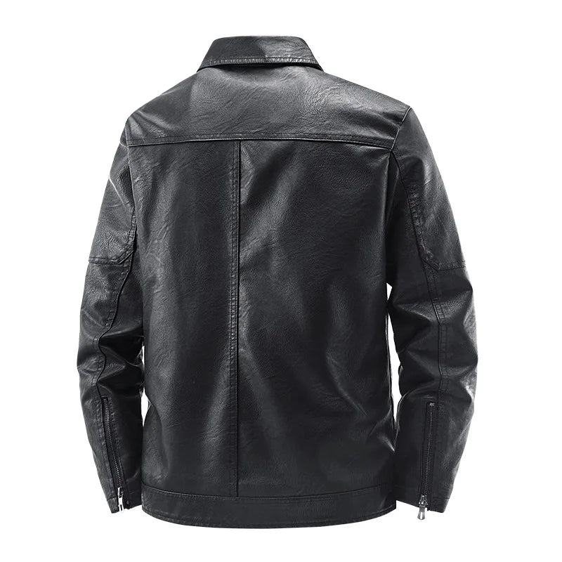 Men's Fashion Motorcycle Style Leather Jacket Autumn Winter Slim Fit Zipper Closure Casual Korean Large Size Coat Outerwear