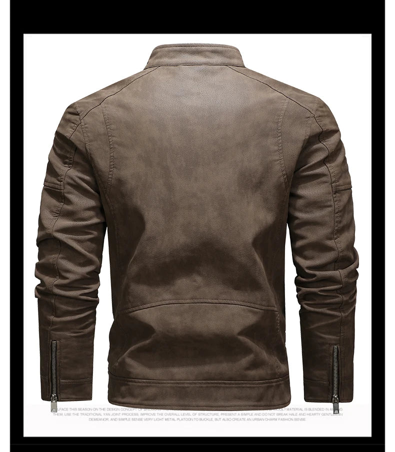 Men's PU Leather Jacket with Fleece Large Lapel Diagonal Front Zip Stand-Up Collar Autumn Winter Warm Casual Coat