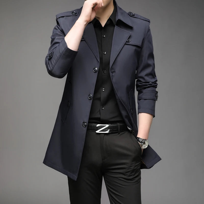 New Spring Men Trench Fashion England Style Long Trench Coats Mens Casual Outerwear Jackets Windbreaker Brand Mens Clothing 2025