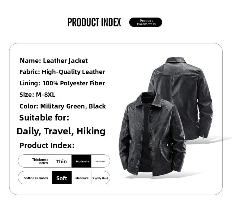 Men's Fashion Motorcycle Style Leather Jacket Autumn Winter Slim Fit Zipper Closure Casual Korean Large Size Coat Outerwear