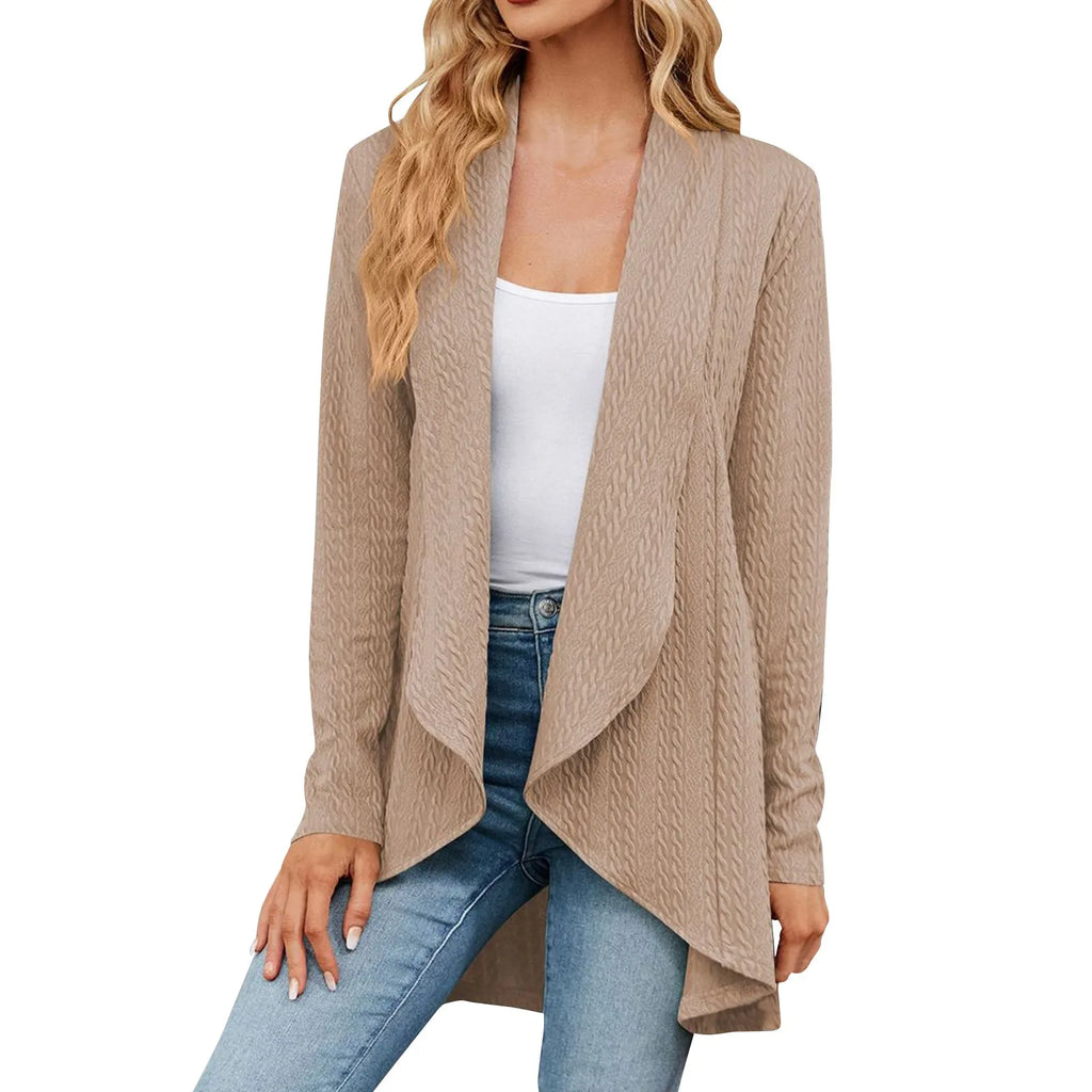 Women'S Draped Front Open Cardigan Casual Long Sleeve Lightweight Knitted Cardigans Ladies Autumn Winter Solid Sweaters
