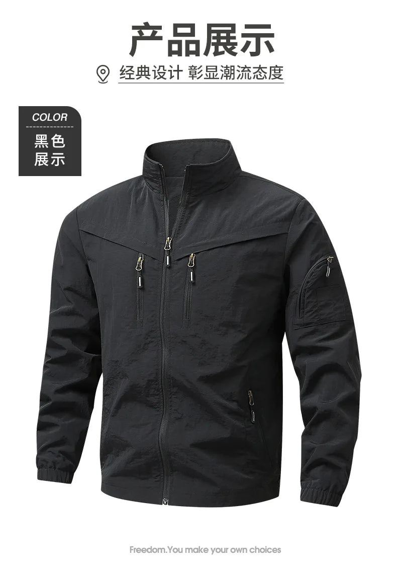 2026 New Large Size Men's Jacket Multi-Pocket Casual Outdoor Charge Jacket Jacket Windproof