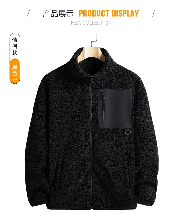 Cashmere Autumn Winter Men's Fleece Jackets Women's Solid Color Coats New Zipper Work Outwear Cold Weather Thermal Jacket