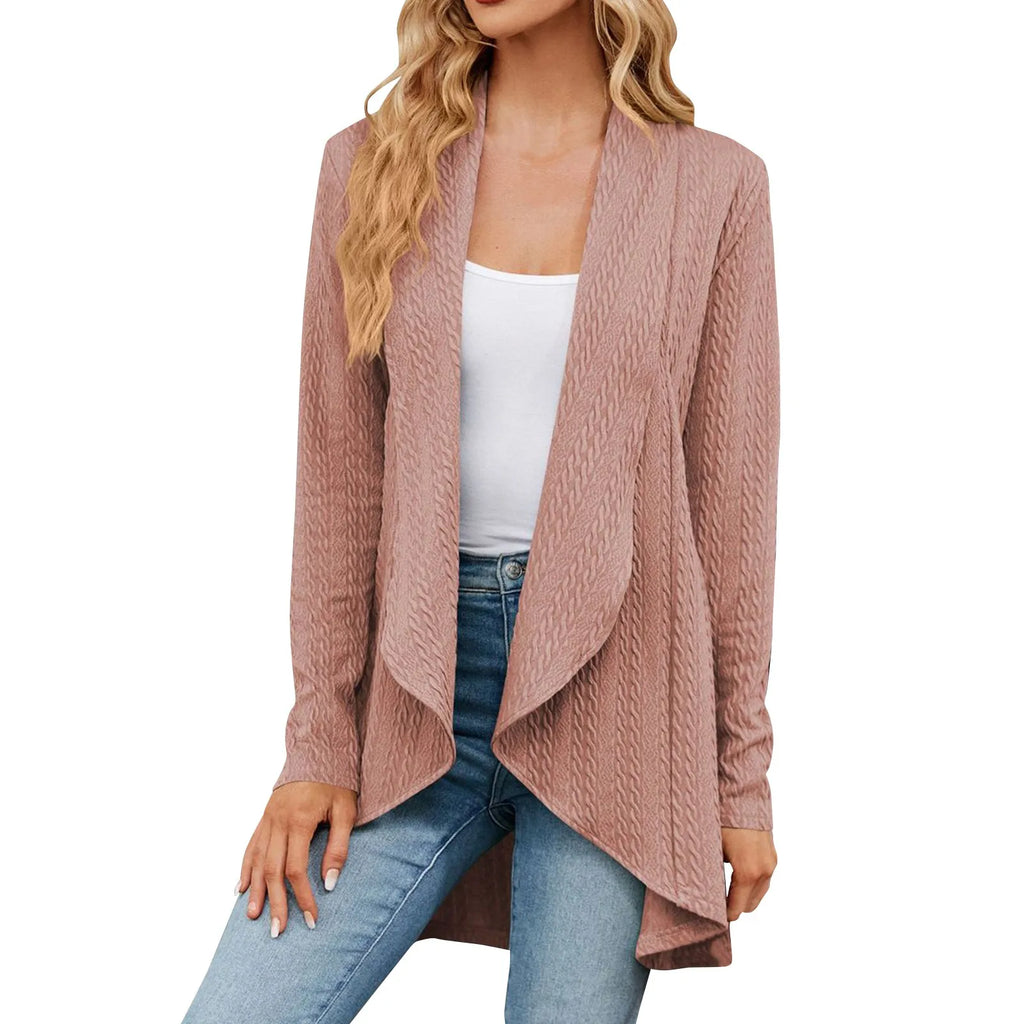 Women'S Draped Front Open Cardigan Casual Long Sleeve Lightweight Knitted Cardigans Ladies Autumn Winter Solid Sweaters