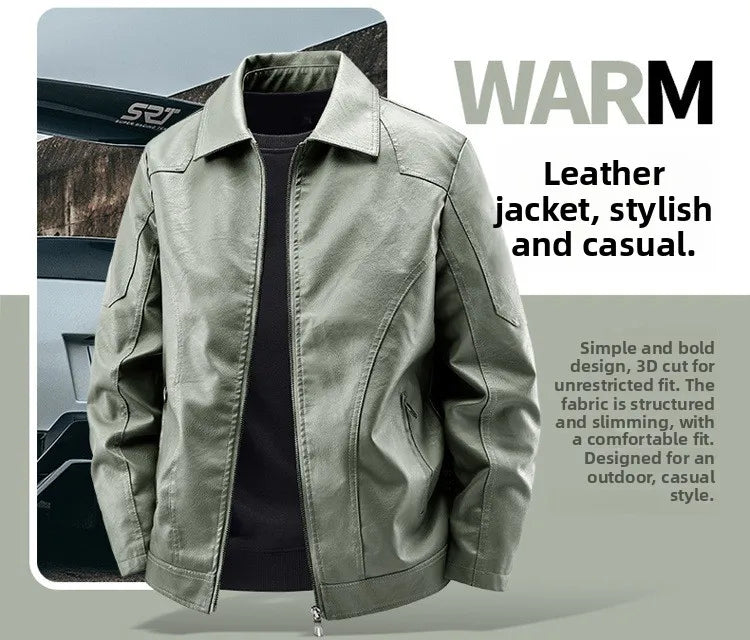 Men's Fashion Motorcycle Style Leather Jacket Autumn Winter Slim Fit Zipper Closure Casual Korean Large Size Coat Outerwear