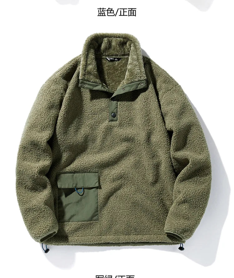 New Style Fleece Solid Color Pullover Top for Couples of Young Men in Japanese and Korean Styles in Autumn and Winter.