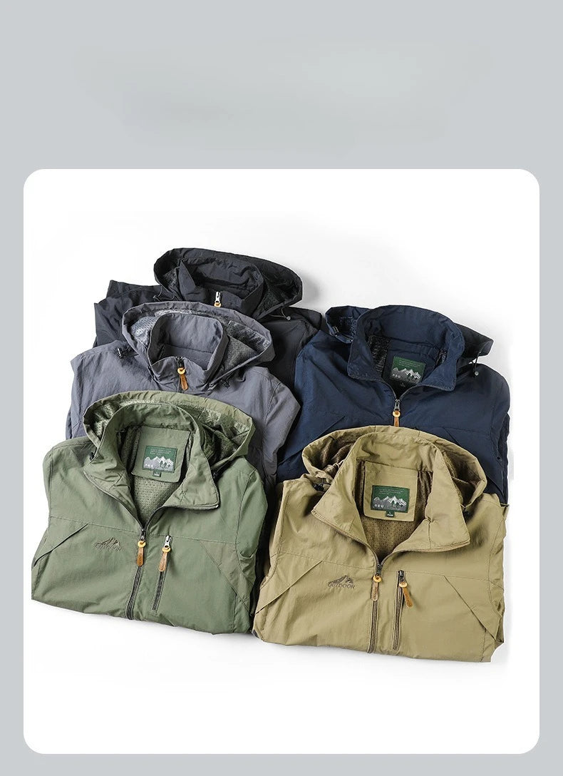 Spring Mens Rainproof Jacket High-quality Thin Breathable Outdoor Hiking Windproof Tactical Hooded Coats Europe 5XL Men Clothing