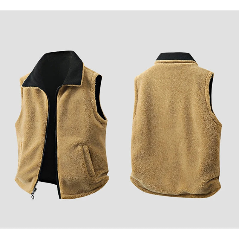 Winter New Men Fleece Warm Vest Men Thick Windproof Corduroy Waistcoats Autumn Outdoor Casual High Quality Sleeveless Vest Male