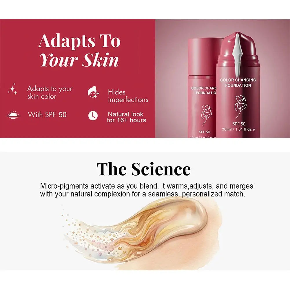 Korean Color Changing Foundation 30Ml SPF50 Oil Control Moisturizing Glycerin Nourishing Flawless Glow Base Cream  Face Makeup