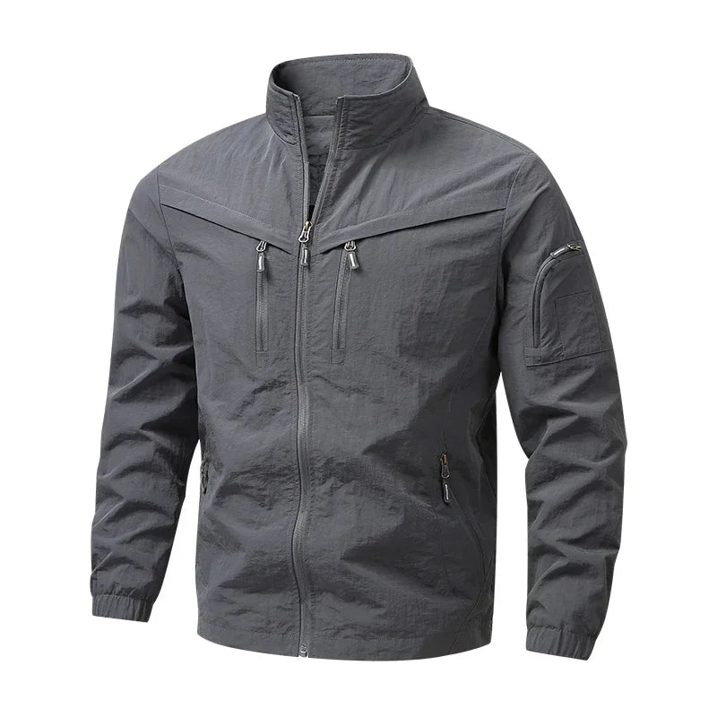 Outdoor Stand Collar Cargo Jacket Men 8XL Waterproof Windproof Tactical Military Jacket Multi-pocket Hiking Mountain Coat Male