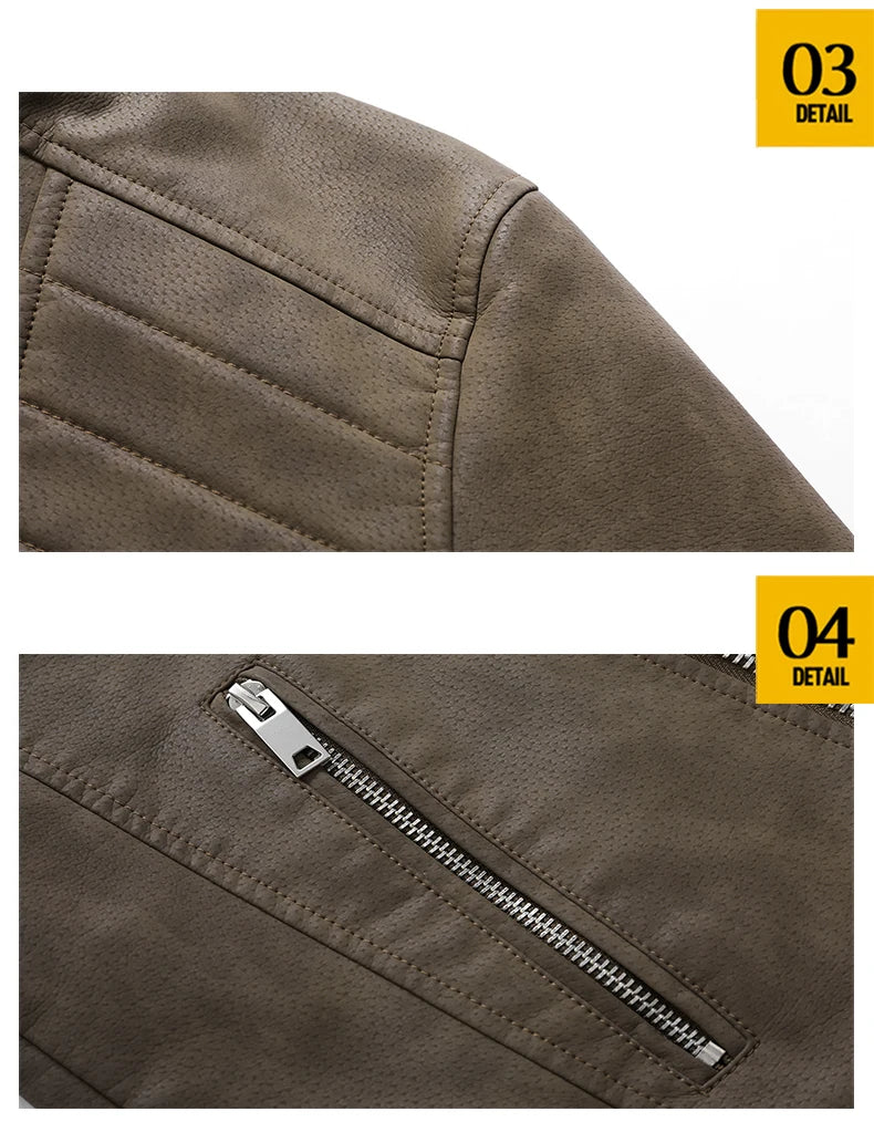 Men's PU Leather Jacket with Fleece Large Lapel Diagonal Front Zip Stand-Up Collar Autumn Winter Warm Casual Coat