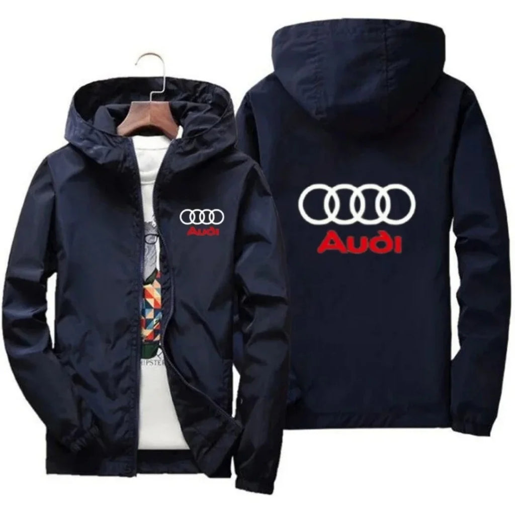 2026 Men's Fashion Windproof Waterproof Jacket with Audi Car Logo for Outdoor Sports Summer Style