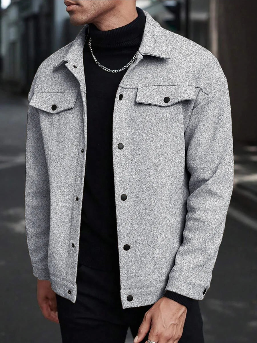 Autumn Winter Men Lapel Woolen Jacket Casual Business Style Loose Warm Thick Outerwear Daily Commute Fashion Sport Coat For Men