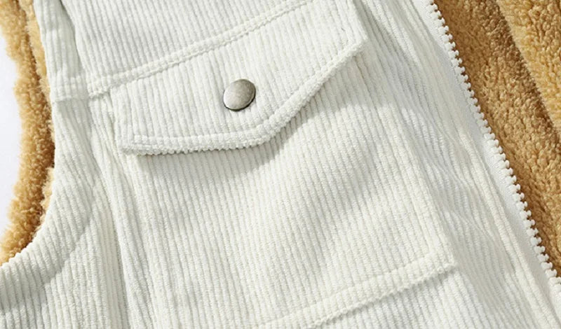 Winter New Men Fleece Warm Vest Men Thick Windproof Corduroy Waistcoats Autumn Outdoor Casual High Quality Sleeveless Vest Male