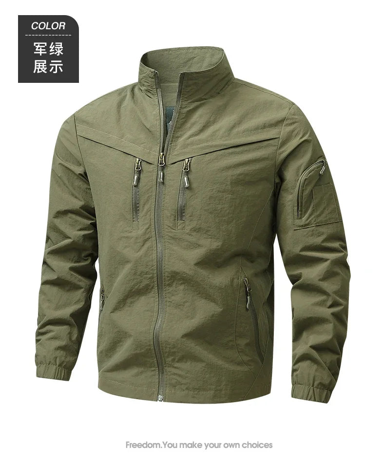Spring Men Outdoor Multi Pockets Jacket Man Cargo Sports Windproof Tactical Zip Coat Male Waterproof Casual High Quality Jackets