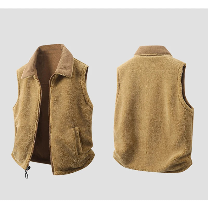 Winter New Men Fleece Warm Vest Men Thick Windproof Corduroy Waistcoats Autumn Outdoor Casual High Quality Sleeveless Vest Male