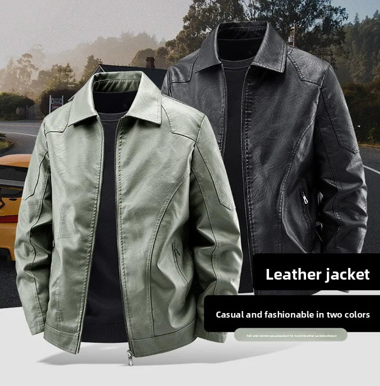 Men's Fashion Motorcycle Style Leather Jacket Autumn Winter Slim Fit Zipper Closure Casual Korean Large Size Coat Outerwear