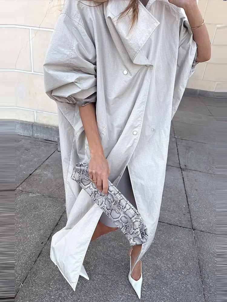 Women Oversized Stand Collar Trench Coat Loose Snap Button Full Sleeve Long Windbreaker 2026 Autumn New Lady Casual Outfits