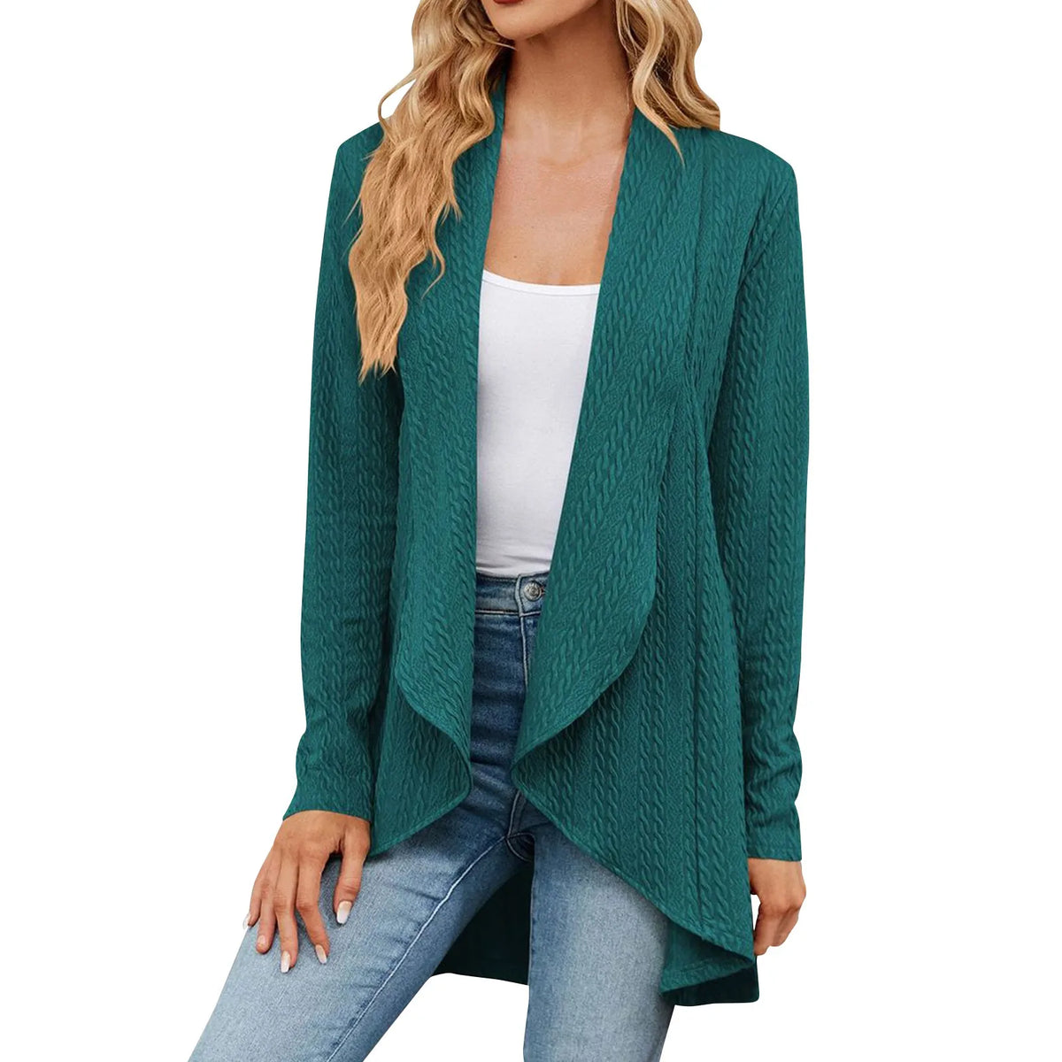 Women'S Draped Front Open Cardigan Casual Long Sleeve Lightweight Knitted Cardigans Ladies Autumn Winter Solid Sweaters