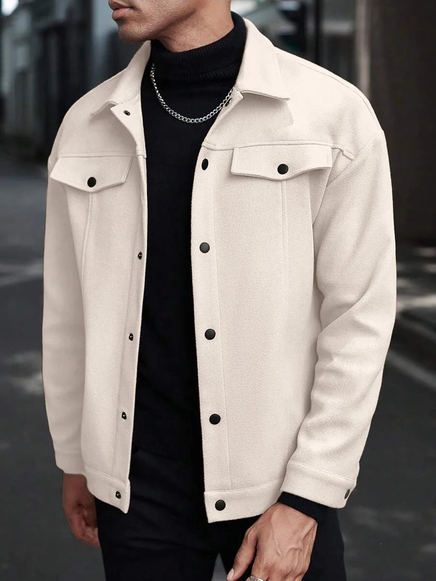Autumn Winter Men Lapel Woolen Jacket Casual Business Style Loose Warm Thick Outerwear Daily Commute Fashion Sport Coat For Men