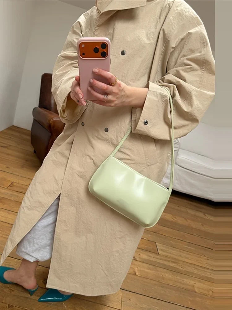 Women Oversized Stand Collar Trench Coat Loose Snap Button Full Sleeve Long Windbreaker 2026 Autumn New Lady Casual Outfits