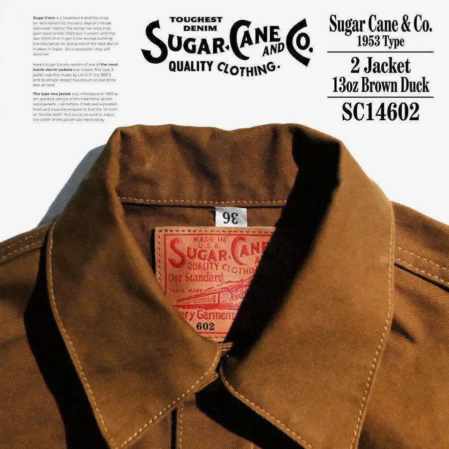 SUGAR CANE & CO 1953 Type 2 13oz Brown Red Ear Japanese Cotton Canvas Jacket